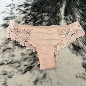 Pink silky satin lace thong panty small